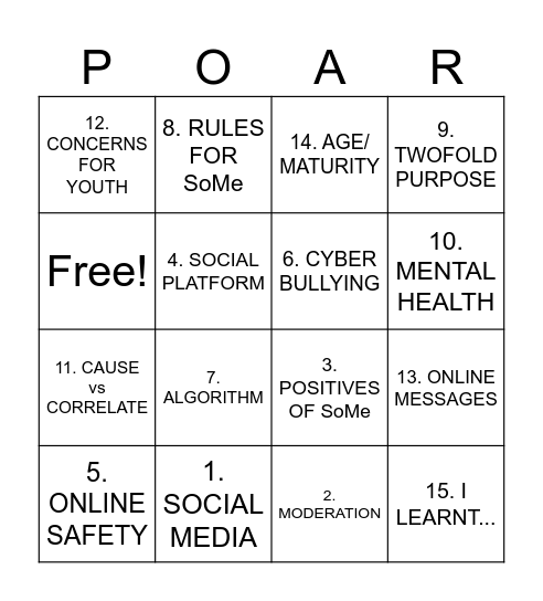 Social Media BING Bingo Card