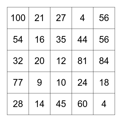 MULTIPLICATION BINGO Card