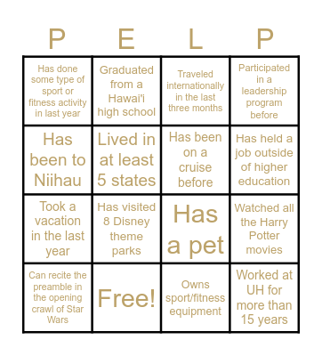 PELP Bingo Card