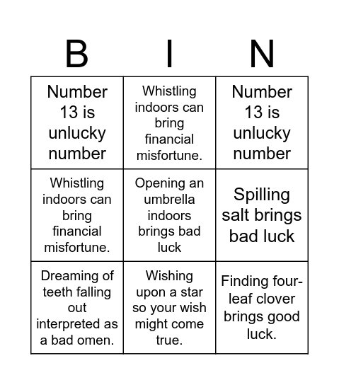 Untitled Bingo Card