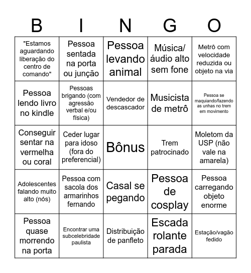 Metrô SP Bingo Card