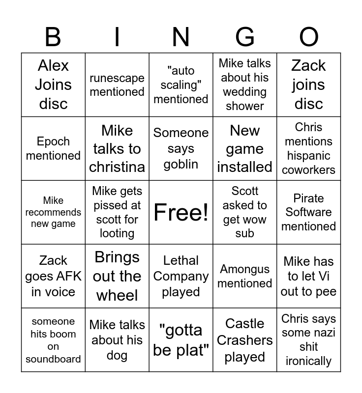 Friends bingo Card