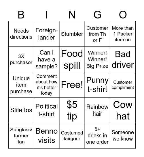 Saturday at State Fair Bingo Card