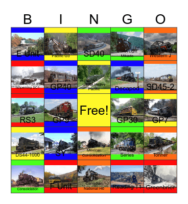 Rail USA Museums & Trips Eastern States Bingo Card