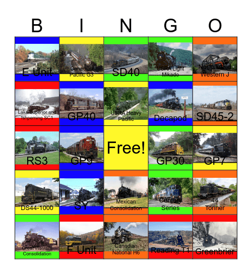 Rail USA Museums & Trips Eastern States Bingo Card