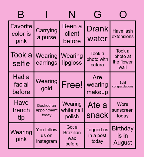 Beauty Bingo Card