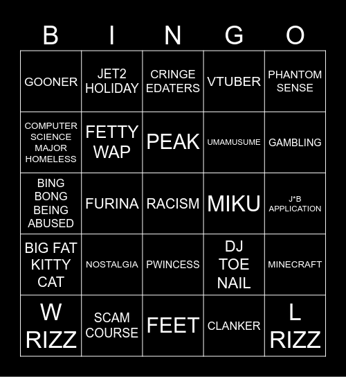 Instagram Bingo Card