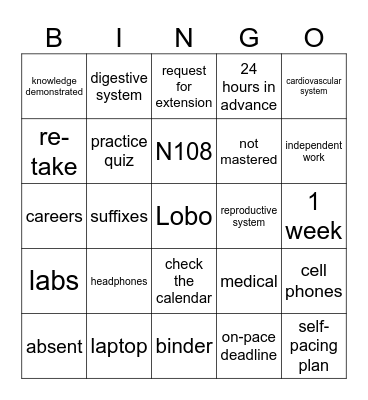 Syllabus Bingo Card