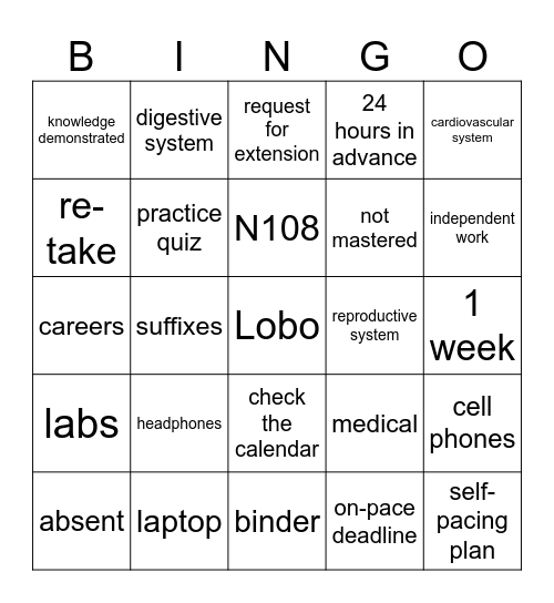 Syllabus Bingo Card
