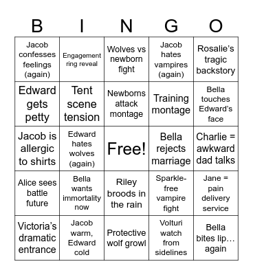 The Twilight Saga: Eclipse Bingo Card