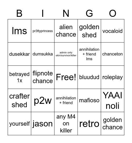 Forsaken Bingo Card
