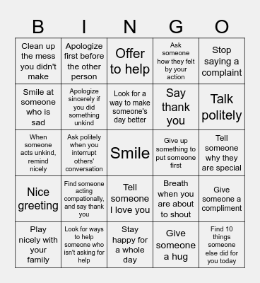 Family empathy bingo Card