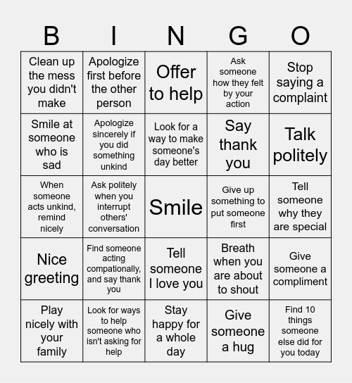 Family empathy bingo Card