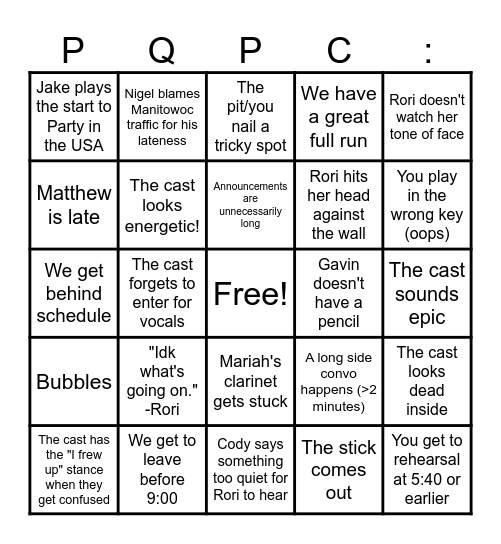 FULL RUN WEEKWe get to leave before Bingo Card