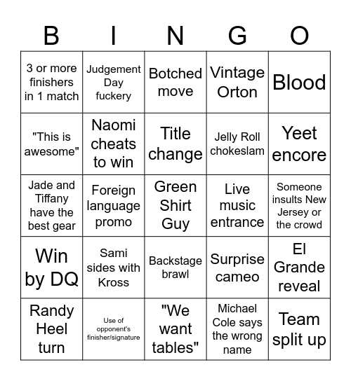SummerSlam 2025 Bingo Card