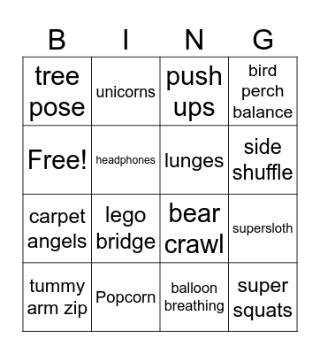 Scoliosis Bingo Card