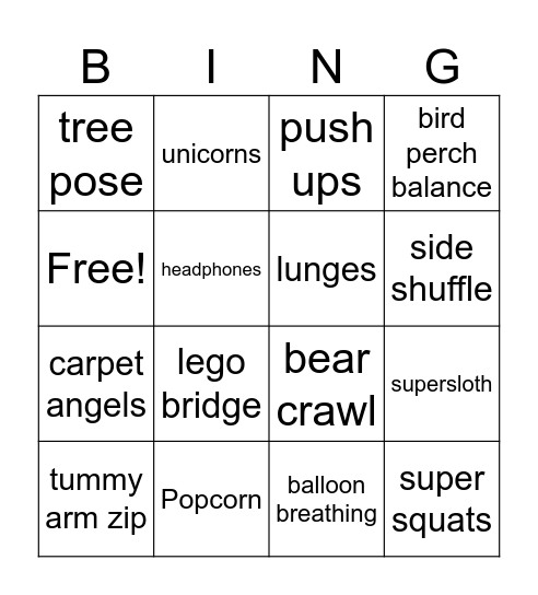 Scoliosis Bingo Card