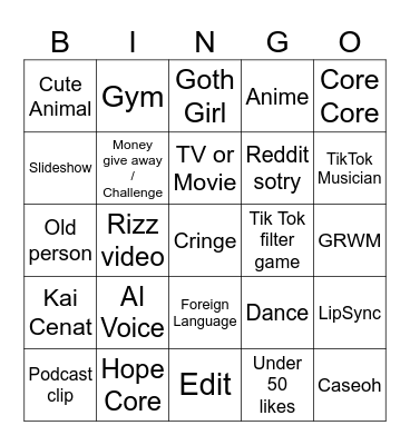 TikTok Bingo 2024 Bingo Card