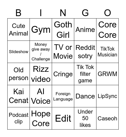 TikTok Bingo 2024 Bingo Card
