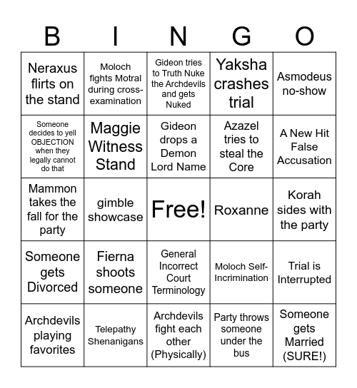 Court Bingo Card