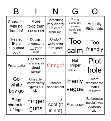 My cringe old comics Bingo Card