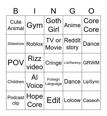 TikTok Bingo 2024 Bingo Card