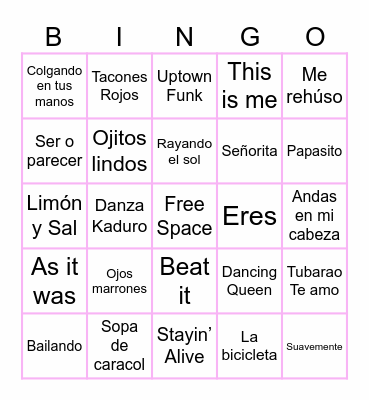 Bingo Musical Bingo Card