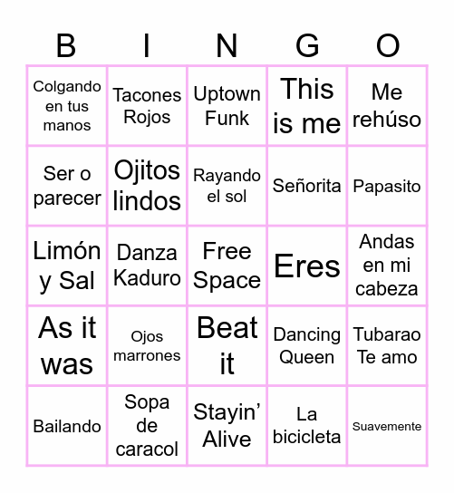 Bingo Musical Bingo Card