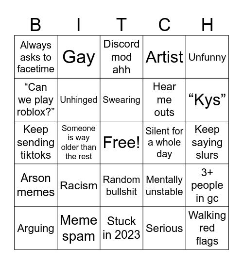 Groupchat bingo Card