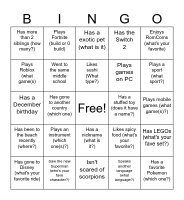 Ms. K's Bingo Card