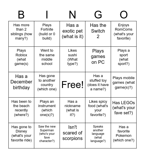 Ms. K's Bingo Card