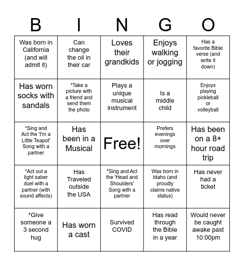 Worship Team Bingo Card