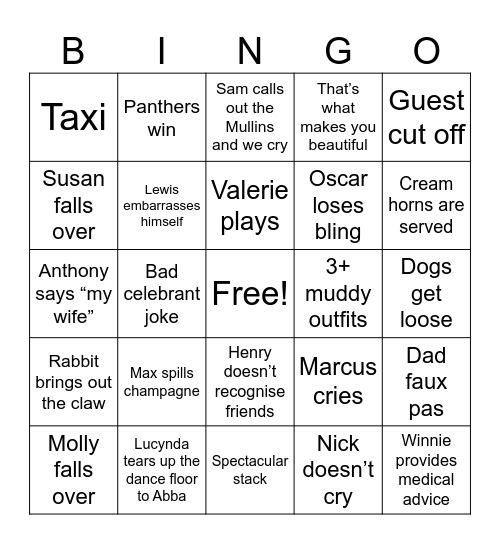 Sam & Anthony’s Wedding Bingo Card