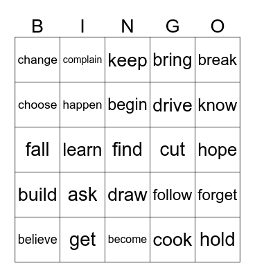 Common Verbs Bingo Card