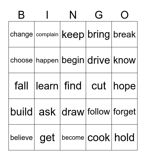 Common Verbs Bingo Card