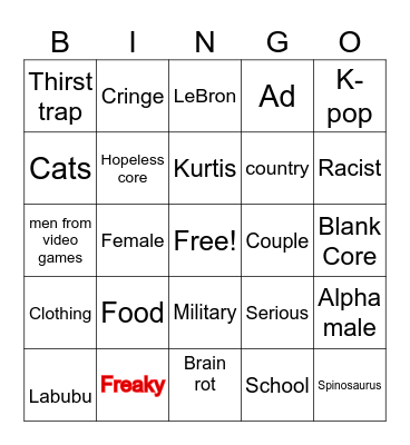 Tiktok Bingo Card