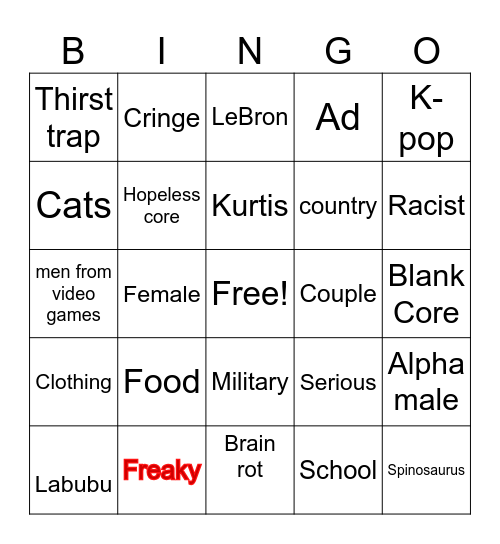 Tiktok Bingo Card