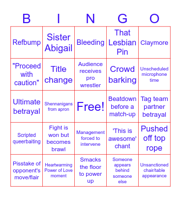 Summer Slam Bingo Card