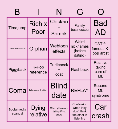K-Drama Bingo Card