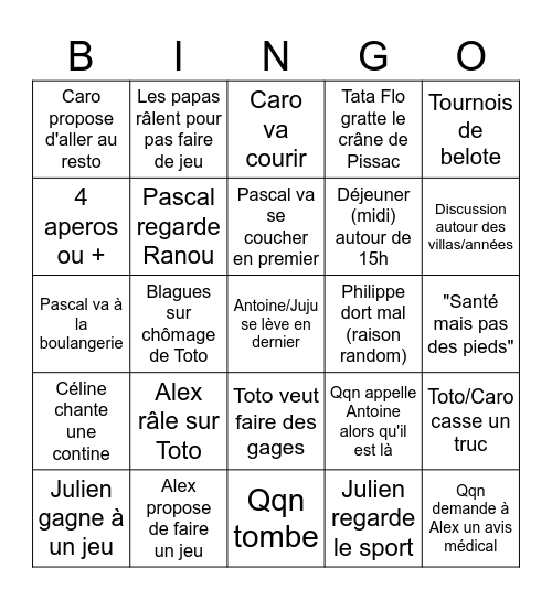 Bingo des vacances RUFF Bingo Card