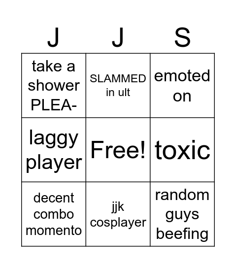 jujutsu shenanigans Bingo Card