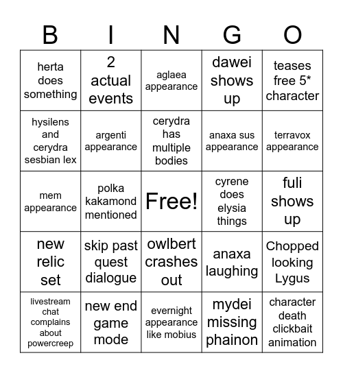 3.5 live stream Bingo Card