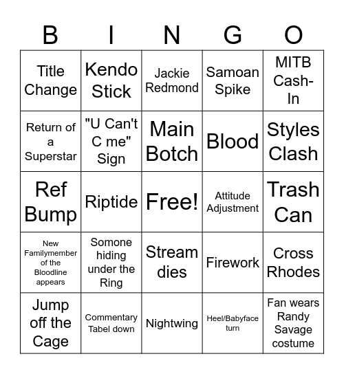 Summer Slam 2025 Night 2 Bingo Card