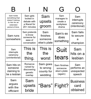 Sam Wedding Bingo Card