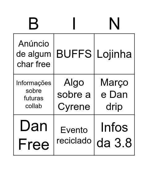 Bingão da 3.5 Bingo Card