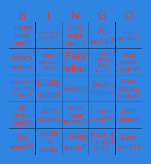 Summerslam night 2 Bingo Card