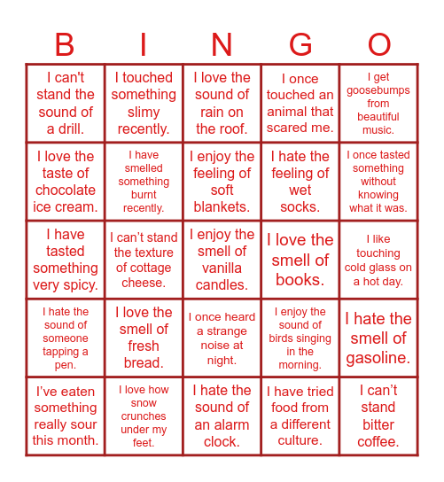 Sense Bingo Card
