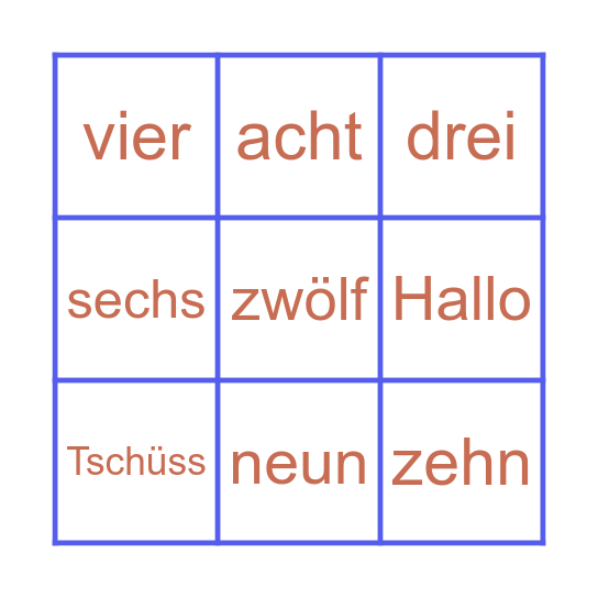 Die Zahlen Bingo Card