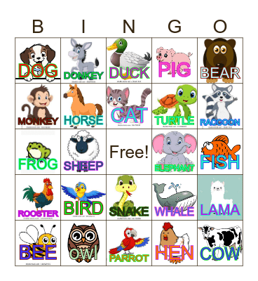ANIMAL Bingo Card