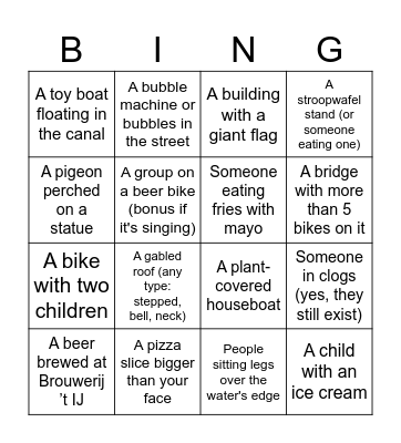Amsterdam Bingo Card